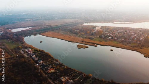 Autumn in city, lake, river, bridge, city panoramin view, aerial. photo