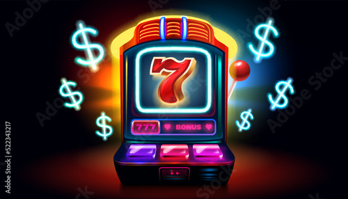 Casino slots machine winner, fortune of luck, 777 win banner. Vector
