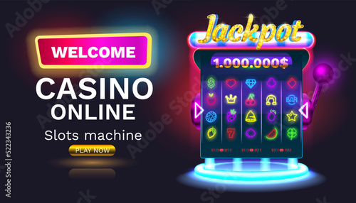 Casino slots machine winner, fortune of luck, 777 win banner. Vector