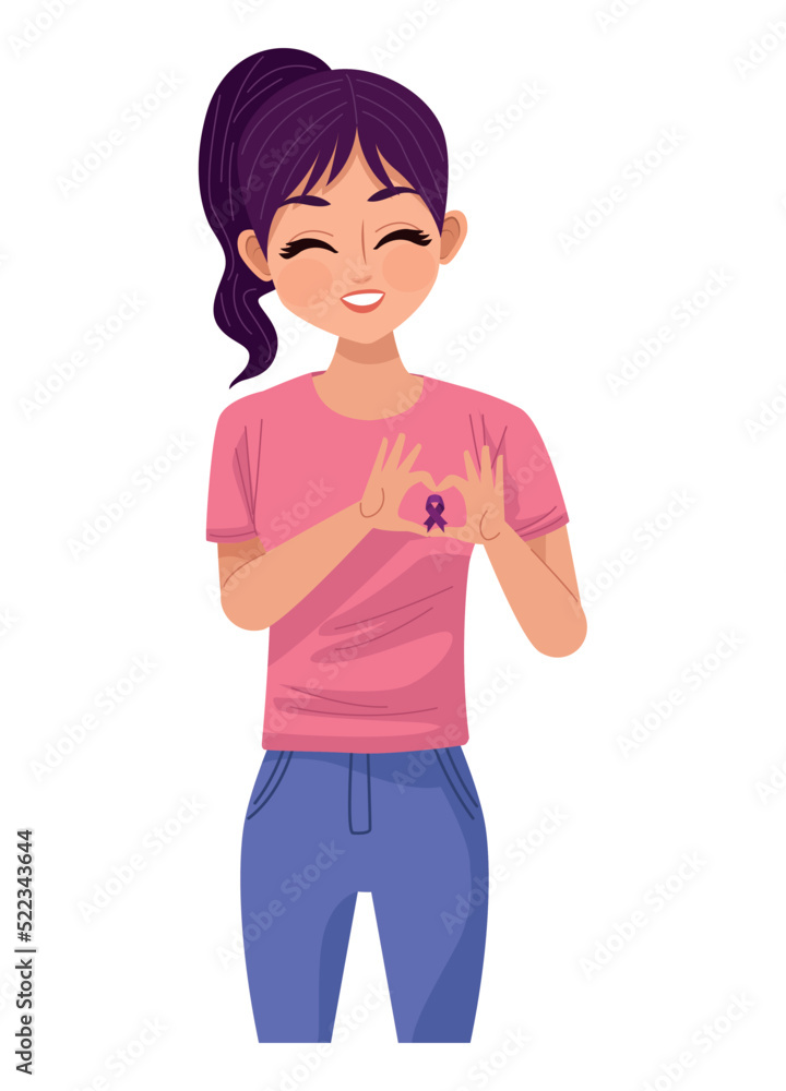 happy girl with pink ribbon happy girl with pink ribbon