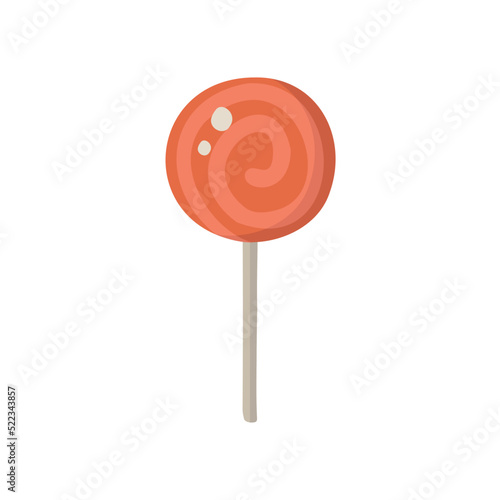 Halloween sweet lollipop, round hard sugar candy on stick.