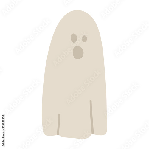 Halloween Ghost Silhouette, White Background, Vector Illustration, Doodle Style, Line Illustrations, color spots