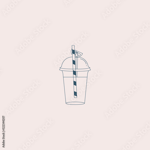 Vector flat plastic cup cold cocktail drink icon with lemon

