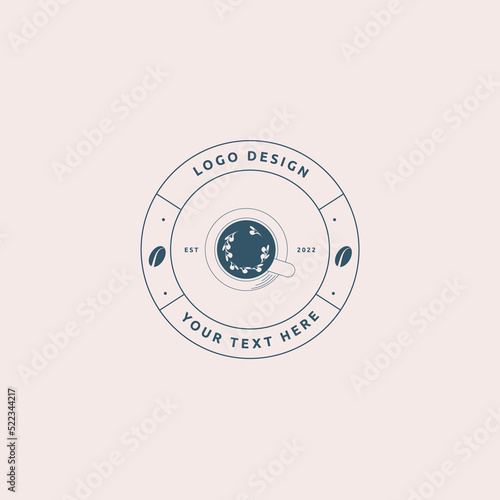 Vector coffee cup logo flat icon with hearts in latte art and coffee beans