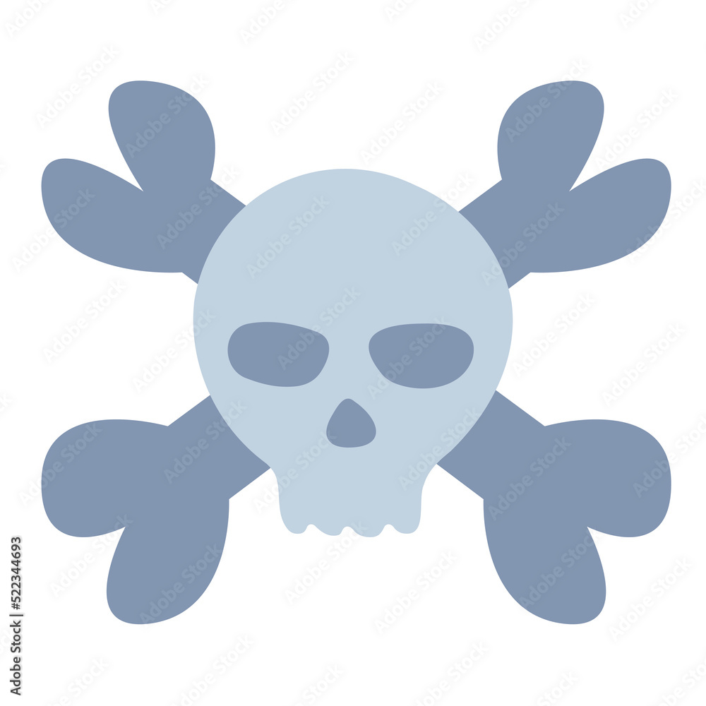 Human skull and crossed bones isolated on white background. Death or Jolly Roger symbol. Cute funny decorative object or design element for Halloween, Day of The Dead. Cartoon vector illustration. Human skull and crossed bones isolated on white background. Death or Jolly Roger symbol. Cute funny decorative object or design element for Halloween, Day of The Dead. Cartoon vector illustration.