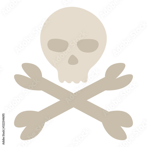 Human skull and crossed bones isolated on white background. Death or Jolly Roger symbol. Cute funny decorative object or design element for Halloween, Day of The Dead. Cartoon vector illustration.