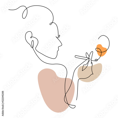 Woman smoke cigarette  outline black stroke