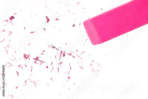Soft pink eraser and eraser dust correcting penciled mistakes photo