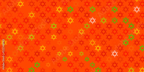 Dark green, red vector pattern with coronavirus elements.