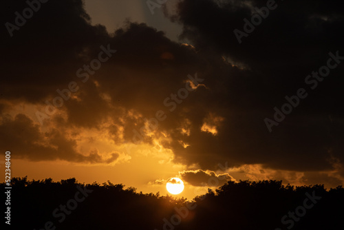 sunset over the forest with dense clouds, potengi river, christmas, Large northern river, Brazil, sunset background 