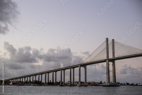 Fototapeta Naklejka Na Ścianę i Meble -  bridge over the sea at sunset, Newton Navarro Bridge, Natal, Rio Grande do Norte, Brazil, bridge over the river potengi