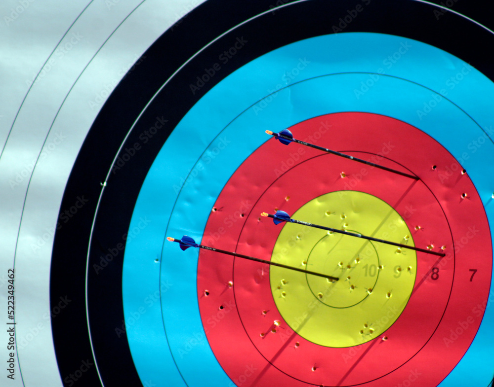 Archery target with arrows and competition marks Archery target with arrows and competition marks