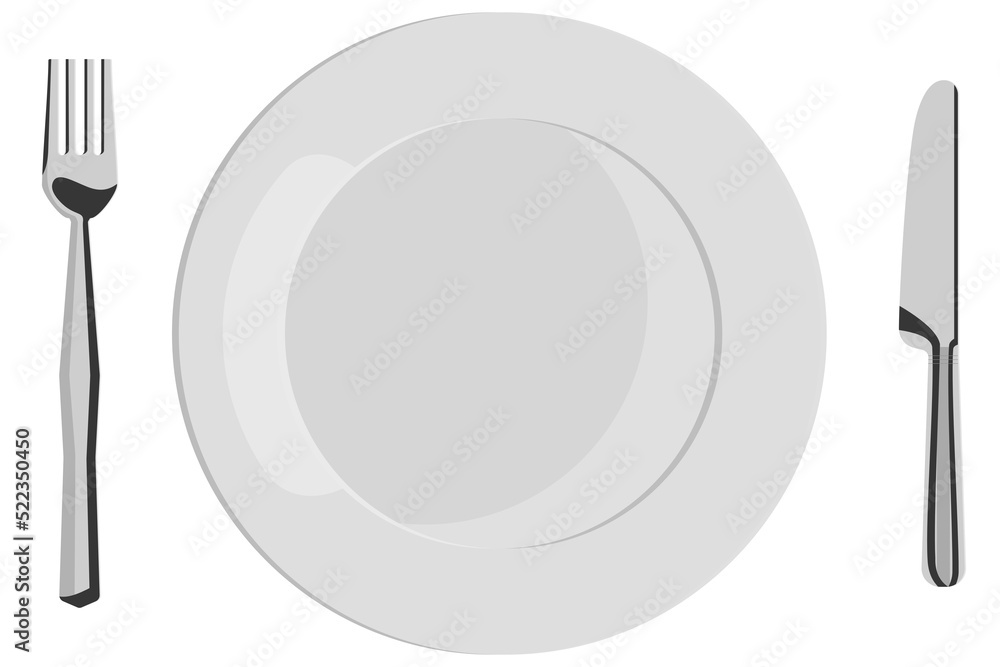 Empty white plate with fork and knife Empty white plate with fork and knife