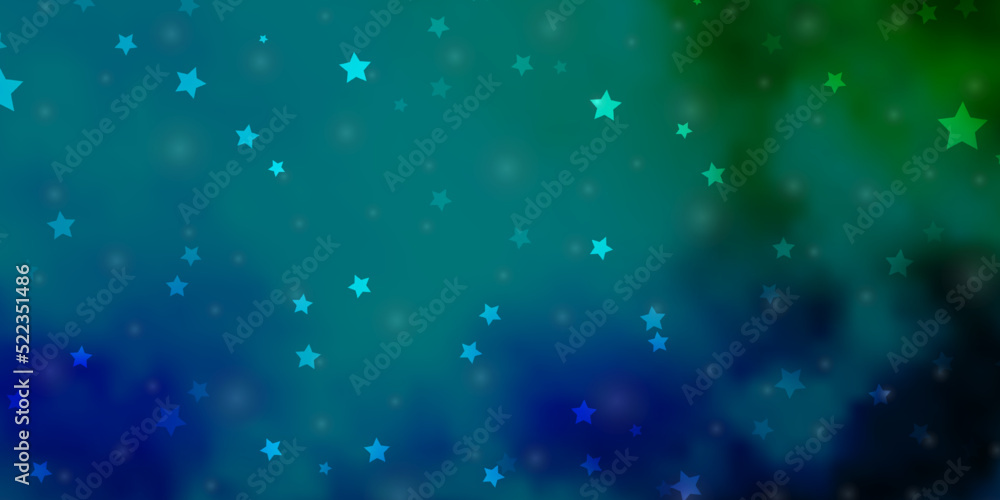 Light Blue, Green vector template with neon stars. Light Blue, Green vector template with neon stars.