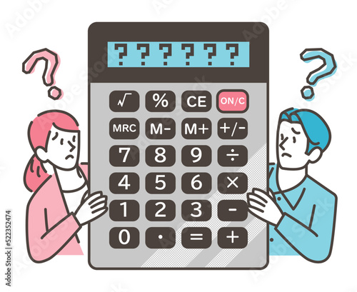 Vector illustration of a couple using a calculator to calculate their finances.