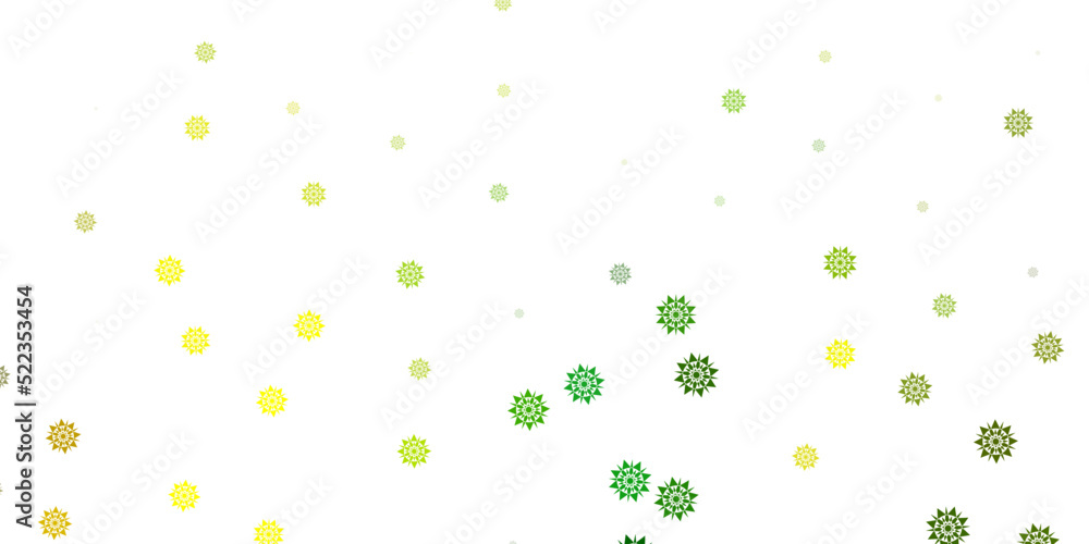 Light green, yellow vector layout with beautiful snowflakes.