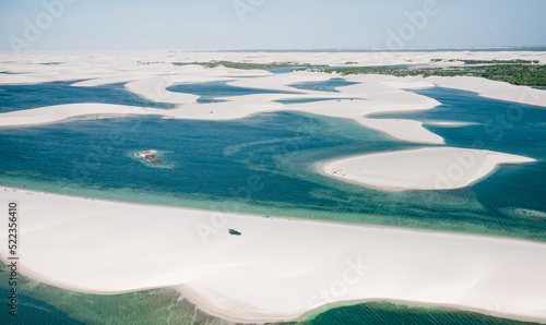 aerial view of white sand dunes of Lencois Maranhenses