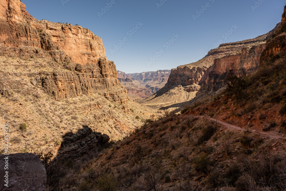 Bright Angel Tail Sits In Shadow As The Grand Canyon Begins To Fill With Sunlight