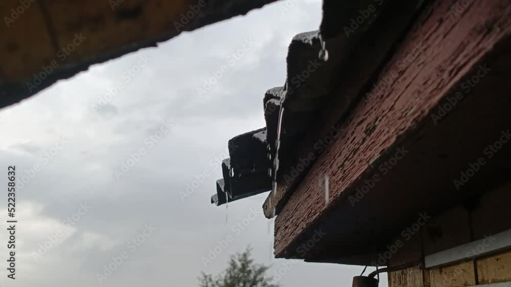 Raindrops are dripping from the roof Raindrops are dripping from the roof