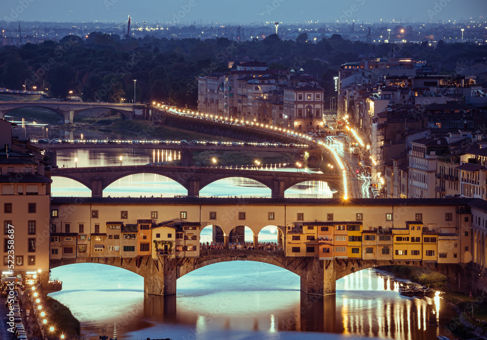 Florence, Italy: Ponte Vecchio bridge in the evening light