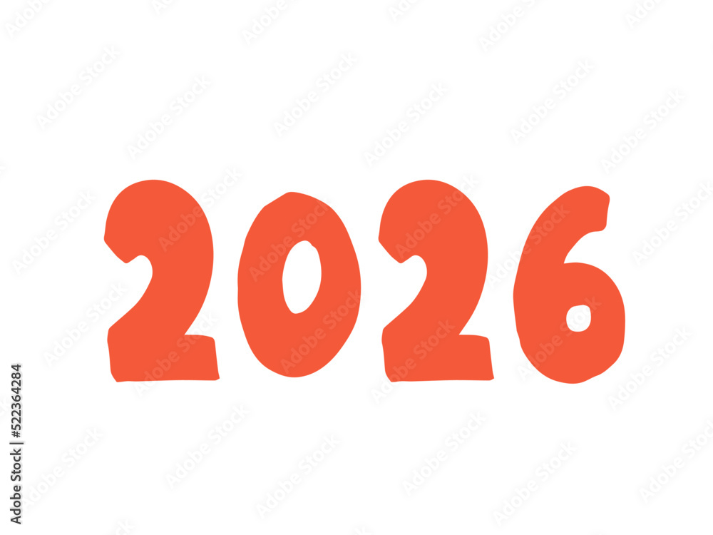 2026年の数字のみ(朱色)/手描きイラスト文字 2026年の数字のみ(朱色)/手描きイラスト文字