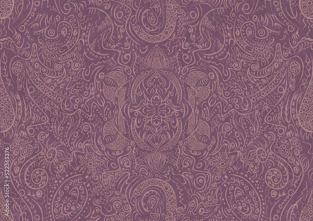 Hand-drawn abstract seamless ornament. Pale pink on a purple background. Paper texture. Digital artwork, A4. (pattern: p01a) Hand-drawn abstract seamless ornament. Pale pink on a purple background. Paper texture. Digital artwork, A4. (pattern: p01a)