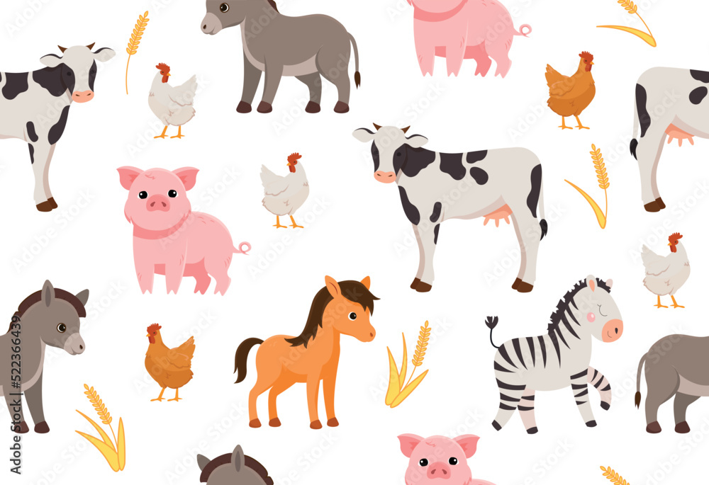 Fototapeta premium Farm Animals seamless pattern