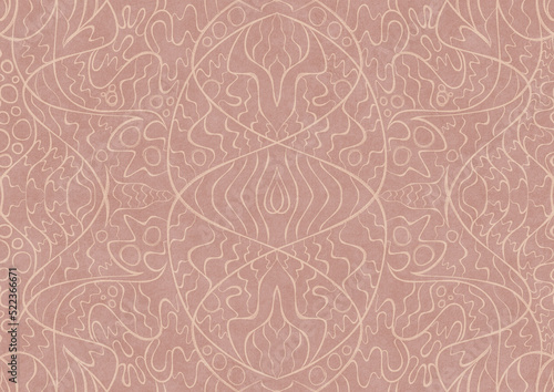 Hand-drawn abstract seamless ornament. Light semi transparent pale pink on a pale pink background. Paper texture. Digital artwork, A4. (pattern: p02-2a)