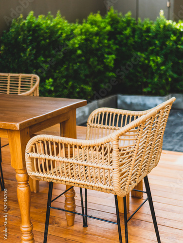 Table and chairs in the garden cafe.