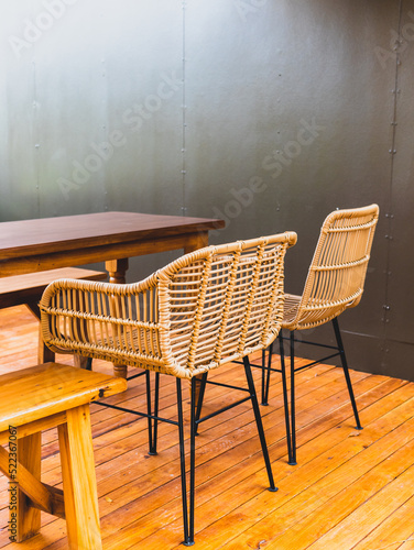 Table and chairs in the garden cafe.