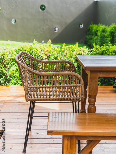 Table and chairs in the garden cafe.