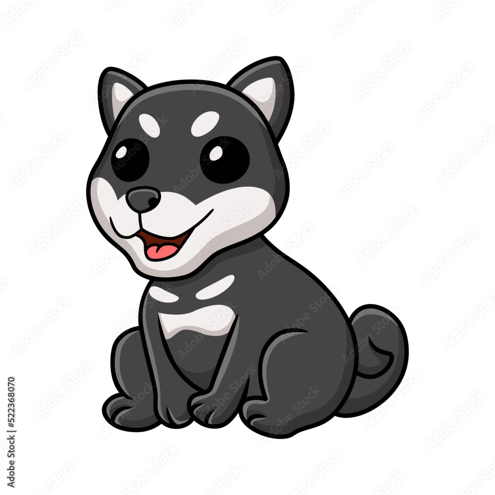 Cute black shiba inu dog cartoon sitting Cute black shiba inu dog cartoon sitting