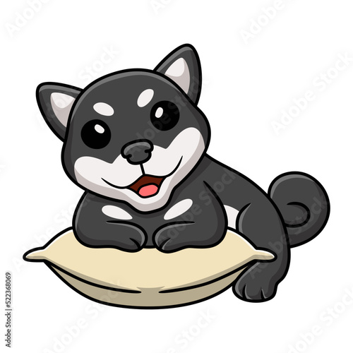 Cute black shiba inu dog cartoon on the pillow