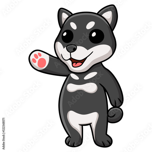 Cute black shiba inu dog cartoon waving hand