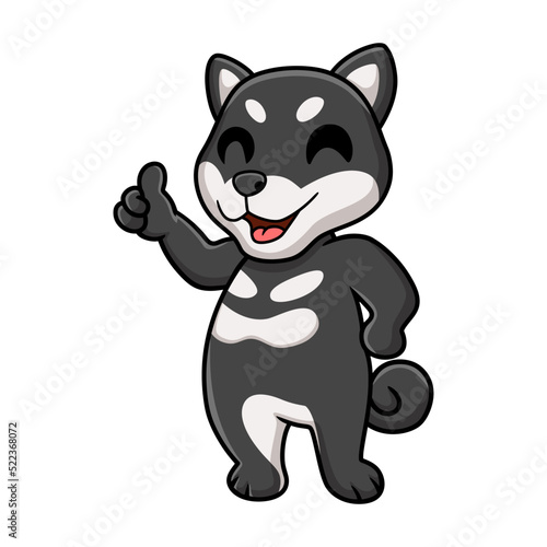 Cute black shiba inu dog cartoon giving thumb up