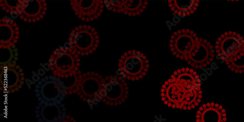 Dark green, red vector pattern with coronavirus elements.