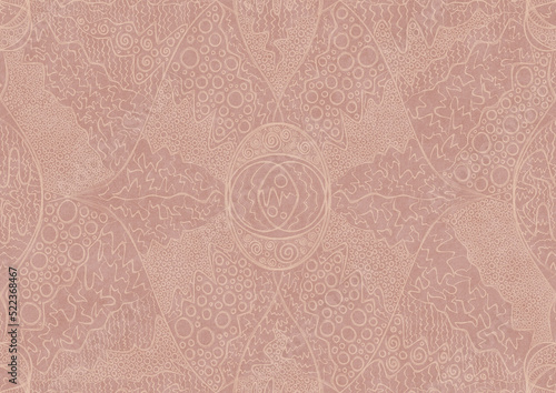 Hand-drawn abstract seamless ornament. Light semi transparent pale pink on a pale pink background. Paper texture. Digital artwork, A4. (pattern: p05a)