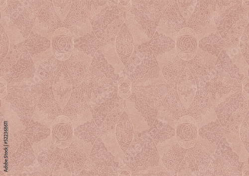 Hand-drawn abstract seamless ornament. Light semi transparent pale pink on a pale pink background. Paper texture. Digital artwork, A4. (pattern: p05b)