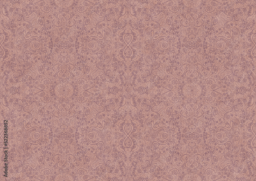 Fototapeta premium Hand-drawn abstract seamless ornament. Purple on a pale pink background. Paper texture. Digital artwork, A4. (pattern: p06b)