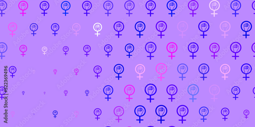 Light Pink, Blue vector backdrop with women power symbols.