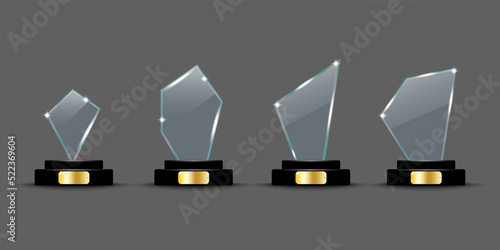 Realistic set glass awards. Vector illustration. Stock image.