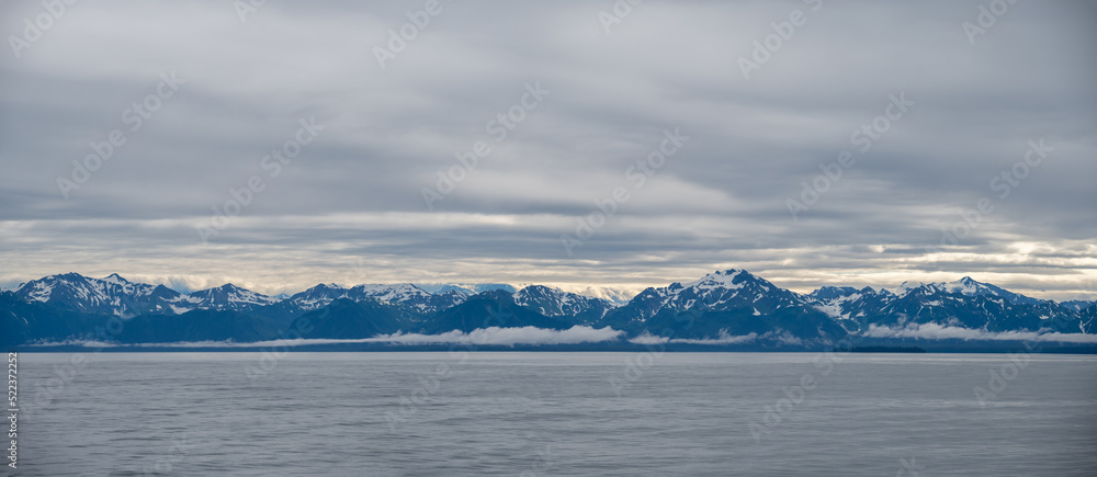 Mountains along Alaska's north west Pacific coast near Hubbard Glacier.