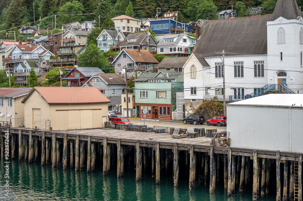 Views of the historic wooden buildings in the popular cruise destination of Ketchikan.