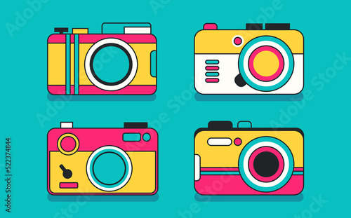 90s themed minimalist camera illustration, cartoon camera design