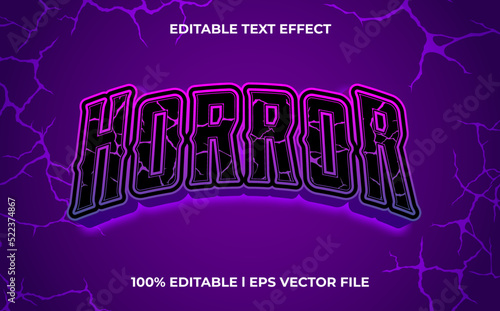 horror 3d text effect with dark theme. purple typography template for scary tittle