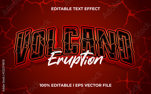 volcano eruption 3d text effect with scary theme. red typography template for game tittle