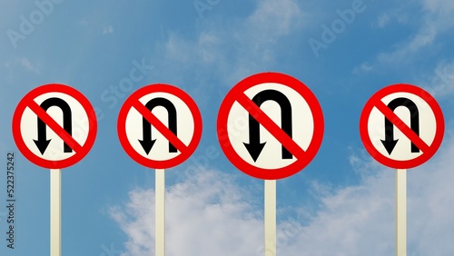 Illustration of a "Do not U-turn" traffic sign abstract style and a sky background.