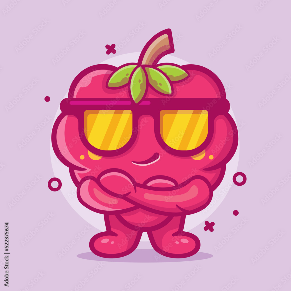 cute raspberry fruit character mascot with cool expression isolated cartoon in flat style design cute raspberry fruit character mascot with cool expression isolated cartoon in flat style design