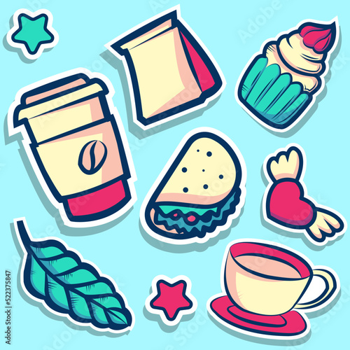 Set of Various Patches, pins, stamps or Stickers. Abstract Hand drawn trendy Vector illustrations.