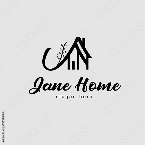 jane home logo design, initial J house design vector